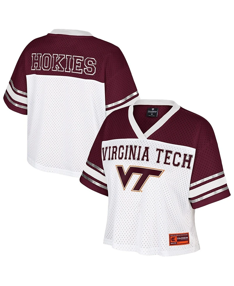 Colosseum Women's White Virginia Tech Hokies Treasure Cropped Football Jersey