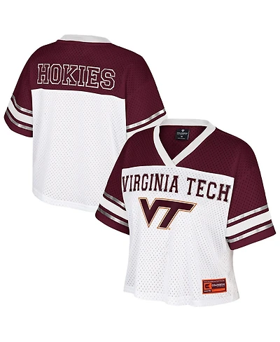 Colosseum Women's White Virginia Tech Hokies Treasure Cropped Football Jersey