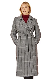 Yumi Women's Check Oversize Long Biker Coat