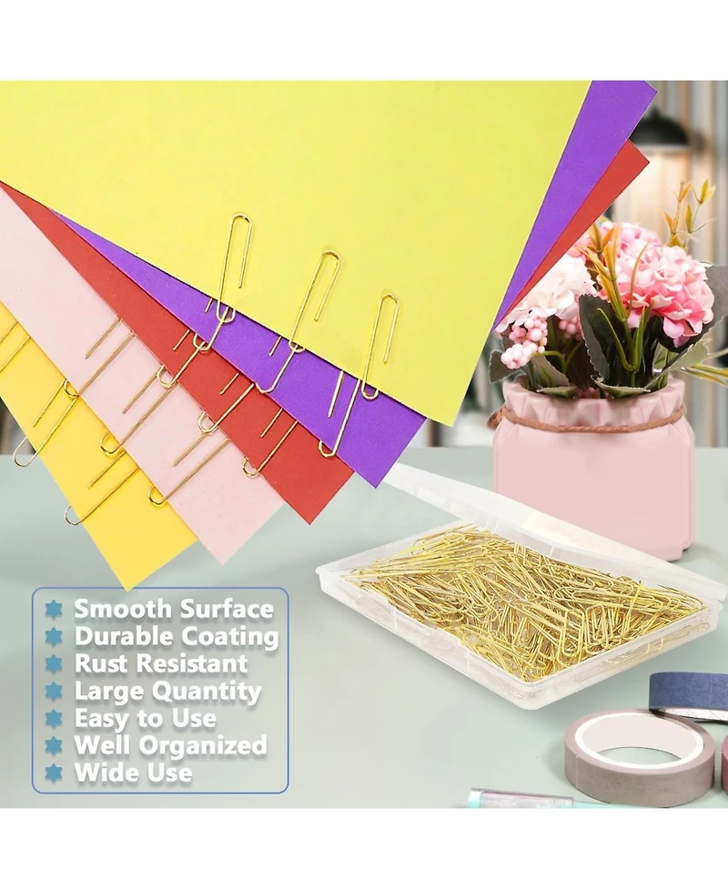 Danrong 200pcs Jumbo Paper Clips 2 Inch, Large Stainless Steel Golden Paperclips for Office School Home