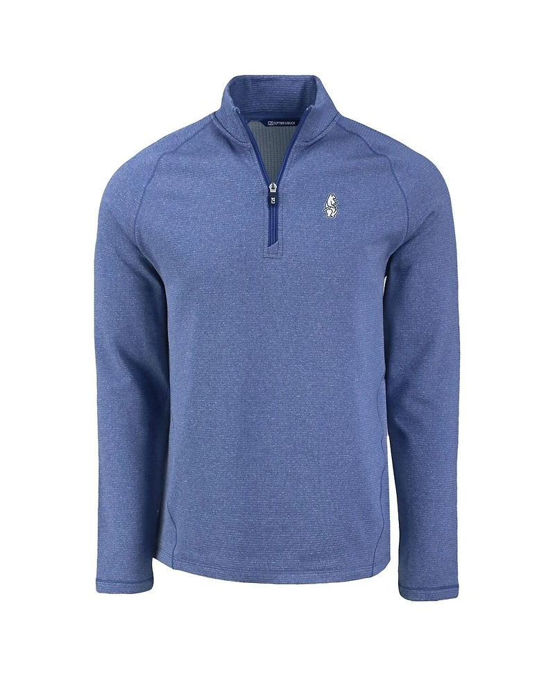 Cutter & Buck Men's Heather Royal Chicago Cubs Peshastin Eco Fleece Raglan Quarter-Zip Sweatshirt