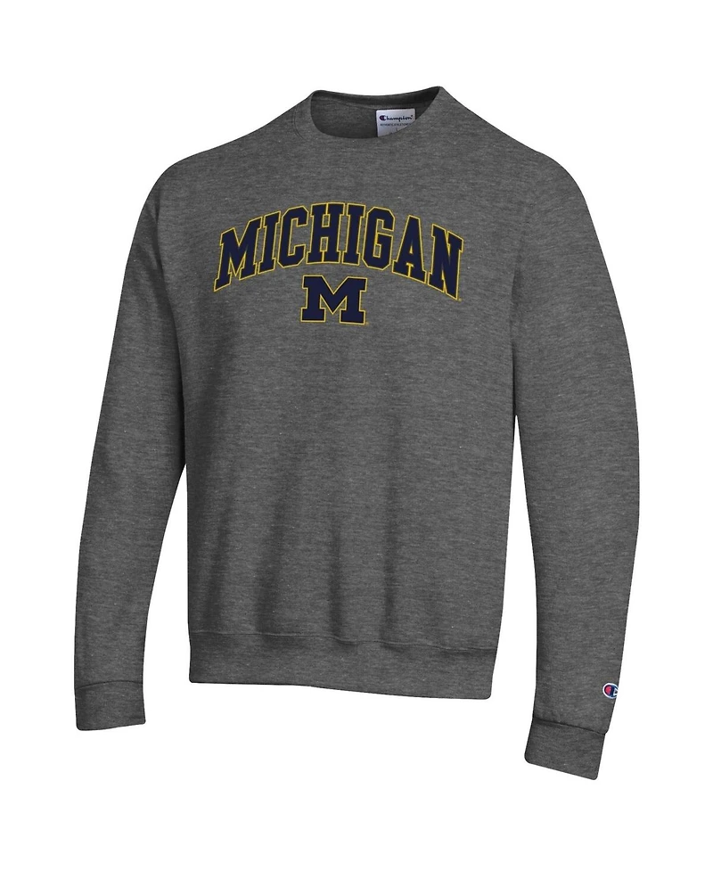 Champion Men's Heather Charcoal Michigan Wolverines Arch Over Logo Pullover Sweatshirt