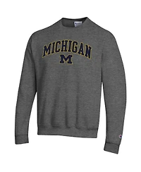 Champion Men's Heather Charcoal Michigan Wolverines Arch Over Logo Pullover Sweatshirt