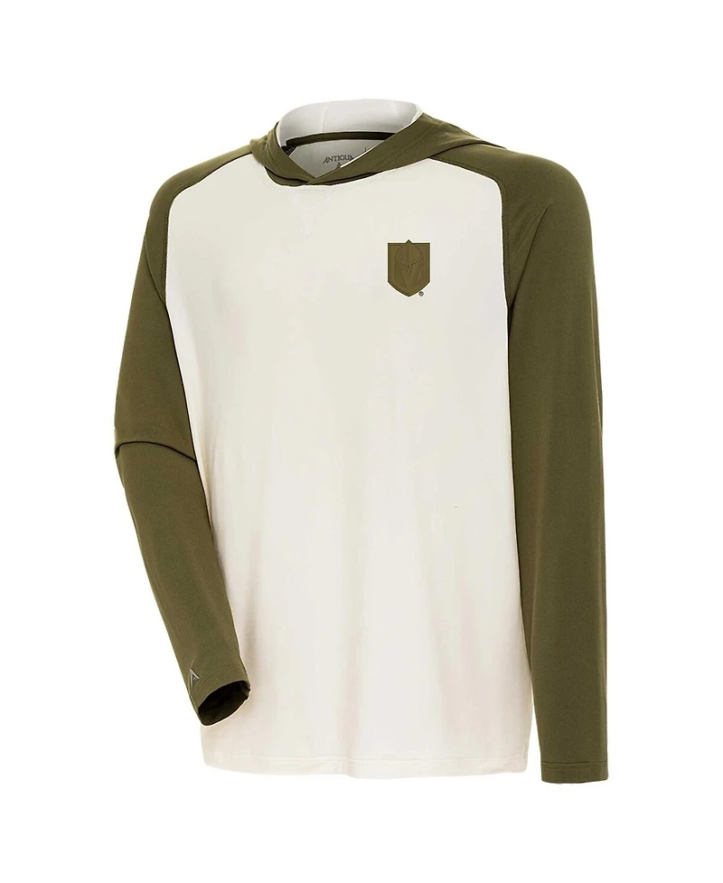 Antigua Men's Cream/Olive Vegas Golden Knights Intrepid Sand Raglan Long Sleeve Hoodie T-Shirt