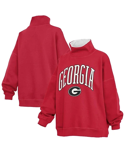Pressbox Women's Red Georgia Bulldogs Oversized Mock Neck Sweatshirt