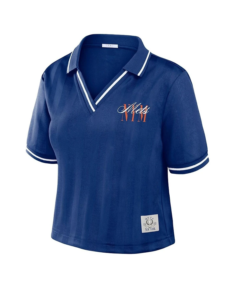 Wear by Erin Andrews Women's Royal New York Mets Cropped Polo Shirt