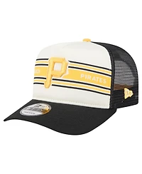 New Era Men's Cream/Black Pittsburgh Pirates Banner A-Frame 9FIFTY Trucker Snapback Hat