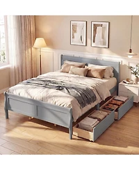 Costway Bed Frame with Storage Drawers, Wood Platform Headboard Footboard