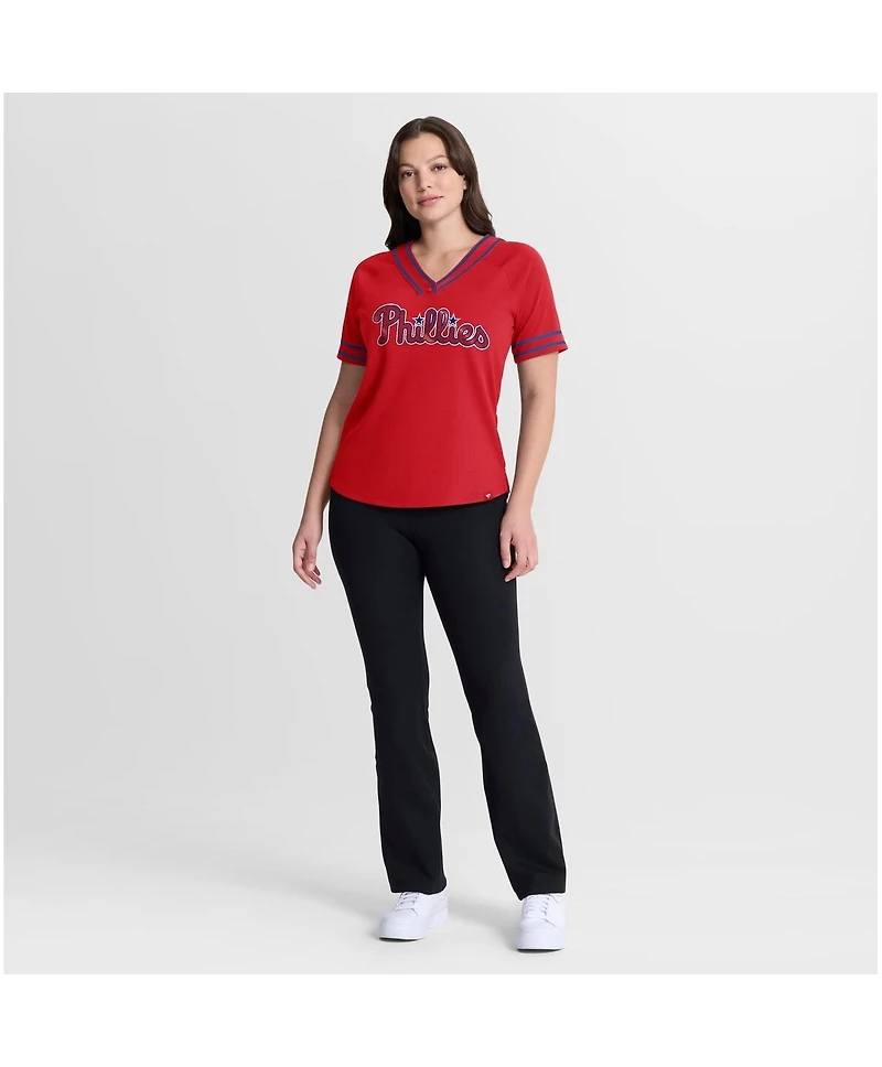Fanatics Women's Red Philadelphia Phillies Diva Race Ahead Raglan V-Neck T-Shirt