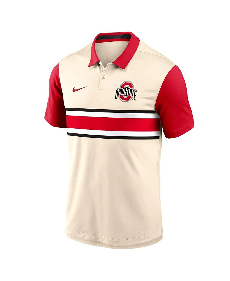 Nike Men's Natural/Scarlet Ohio State Buckeyes Vapor Primary Logo Dri-fit Polo Shirt