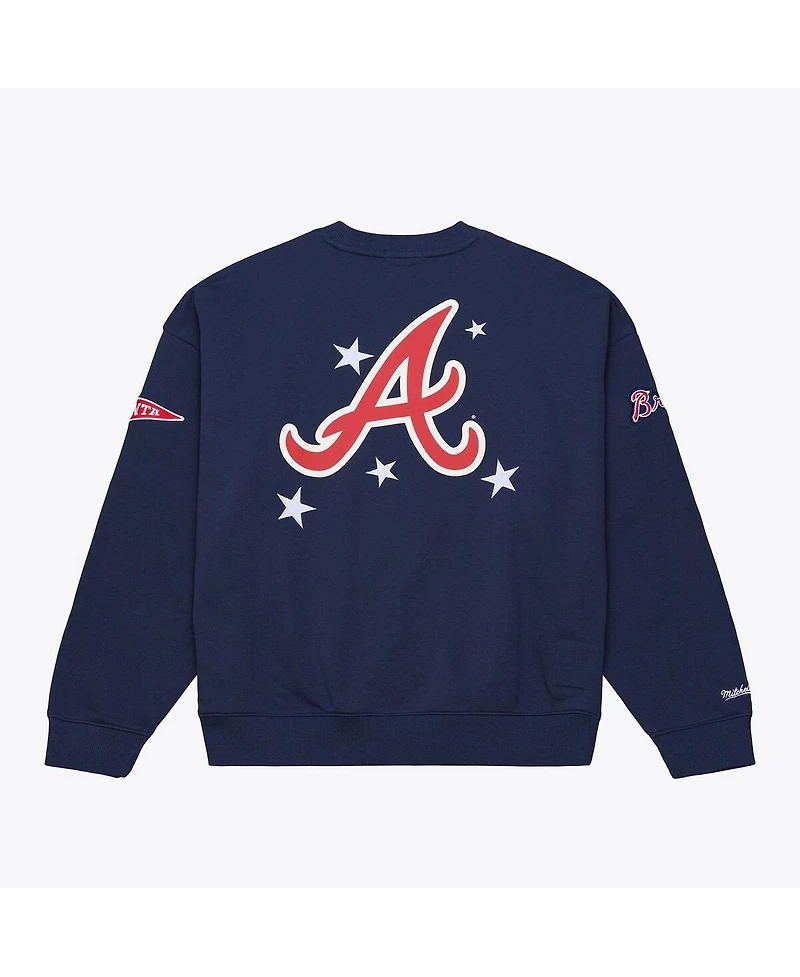 Mitchell & Ness Women's Navy Atlanta Braves Pep Rally Sweatshirt