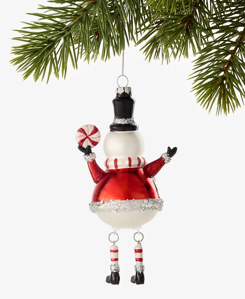 Holiday Lane Christmas Cheer Snowman Holding Candy Ornament, Macy's Exclusive