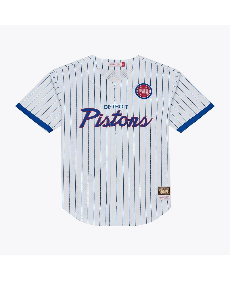 Mitchell & Ness Men's White Detroit Pistons Head Coach Pinstripe Mesh Full-Button Baseball Jersey