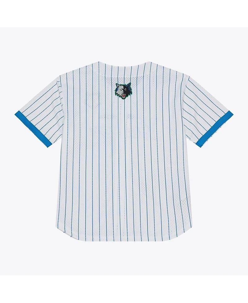 Mitchell & Ness Men's White Minnesota Timberwolves Head Coach Pinstripe Mesh Full-Button Baseball Jersey