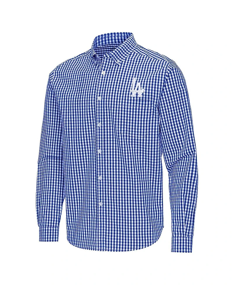 Antigua Men's Royal Los Angeles Dodgers Ellis Woven Tri-Blend Button-Down Shirt