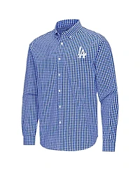 Antigua Men's Royal Los Angeles Dodgers Ellis Woven Tri-Blend Button-Down Shirt