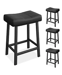 homfan Counter Height Bar Stools Set of 4, 24 Inch Saddle Barstool with Curved Surface, Leather Kitchen Island Chair for Dining Room Home Bar