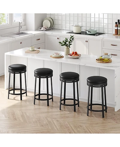 homfan Set of 2 24 Inch Swivel Counter Height Bar Stools, Backless Round Pu Leather Seat, Strong Metal Frame Modern Chairs for Kitchen