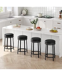 homfan Set of 2 24 Inch Swivel Counter Height Bar Stools, Backless Round Pu Leather Seat, Strong Metal Frame Modern Chairs for Kitchen