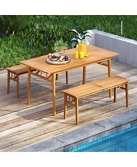 Slickblue Outdoor Acacia Wood Dining Set 3 Piece Picnic Table & Benches