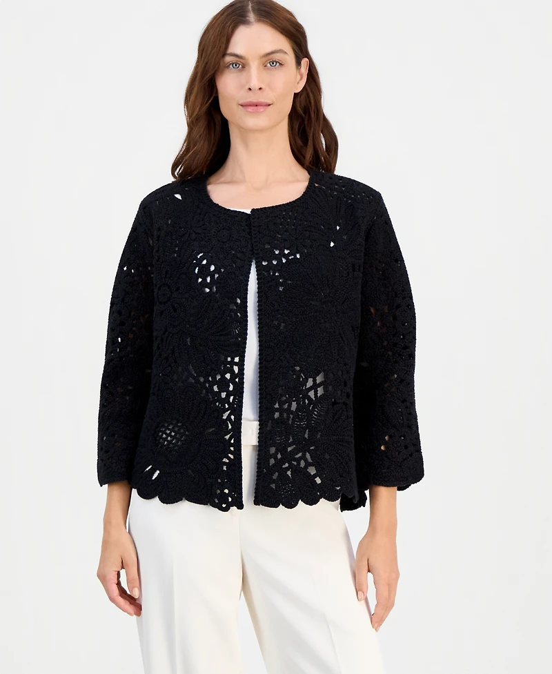 Anne Klein Women's Cotton Scalloped-Hem Cardigan