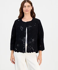 Anne Klein Women's Cotton Scalloped-Hem Cardigan
