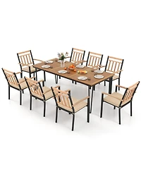 Sugift 9-Piece Acacia Wood Patio Dining Set with 35.5 in Table and Umbrella Hole