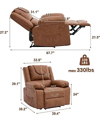 gaomon Oversized Pu Leather Manual Recliner with Vibration, Heating and Side Pocket. Perfect for Living Room or Bedroom