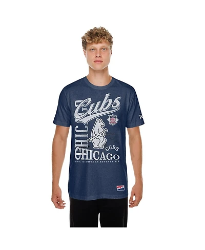 New Era Men's Navy Chicago Cubs Oversized Throwback Distressed T-Shirt