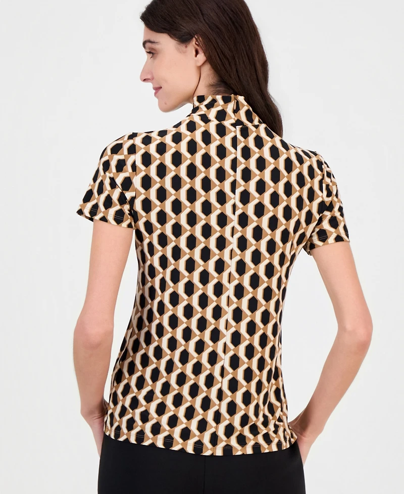 Anne Klein Short-Sleeve Mock-Neck Top