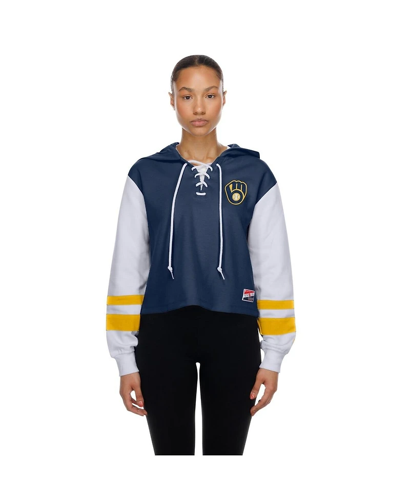 New Era Women's Navy Milwaukee Brewers Boxy Lace-Up Hoodie