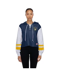 New Era Women's Navy Milwaukee Brewers Boxy Lace-Up Hoodie