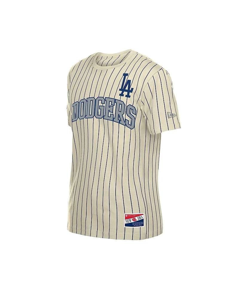 New Era Men's Cream Los Angeles Dodgers Throwback Meshback Pinstripe T-Shirt