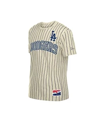 New Era Men's Cream Los Angeles Dodgers Throwback Meshback Pinstripe T-Shirt