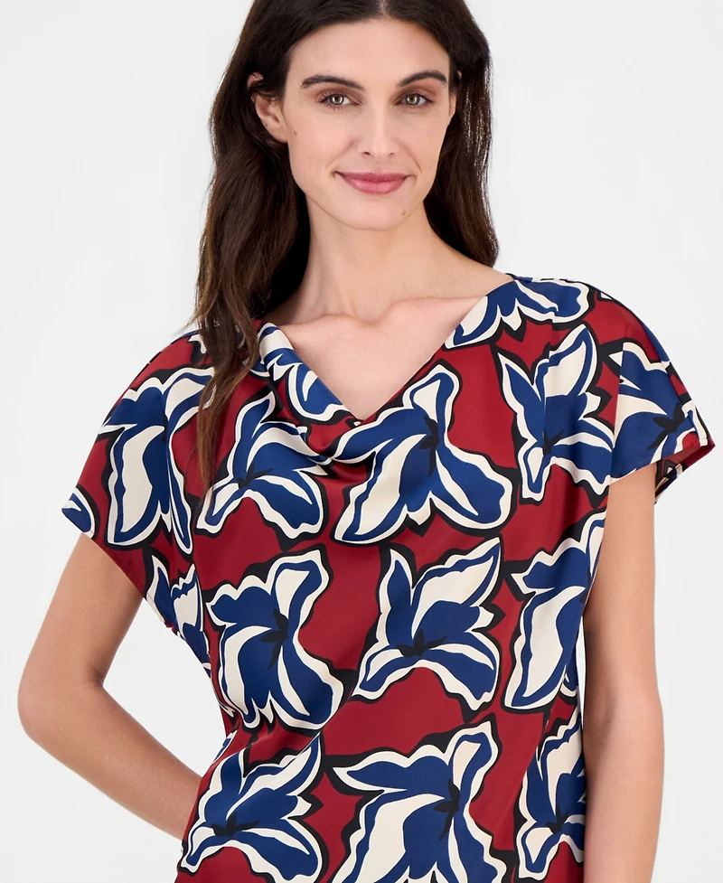 Anne Klein Women's Printed Cowl-Neck Short-Sleeve Top