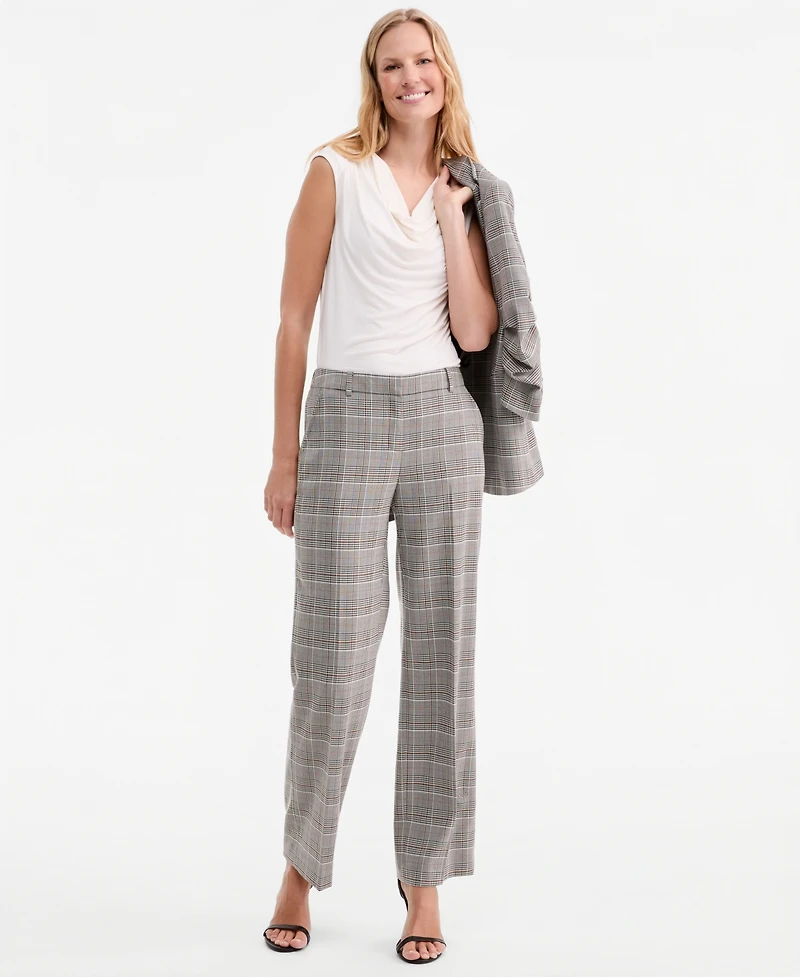 Anne Klein Women's Check Mid-Rise Wide-Leg Pants
