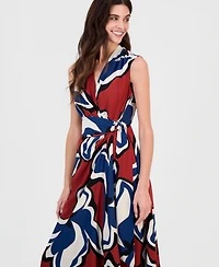 Anne Klein Women's Printed Faux-Wrap Tie-Waist Midi Dress
