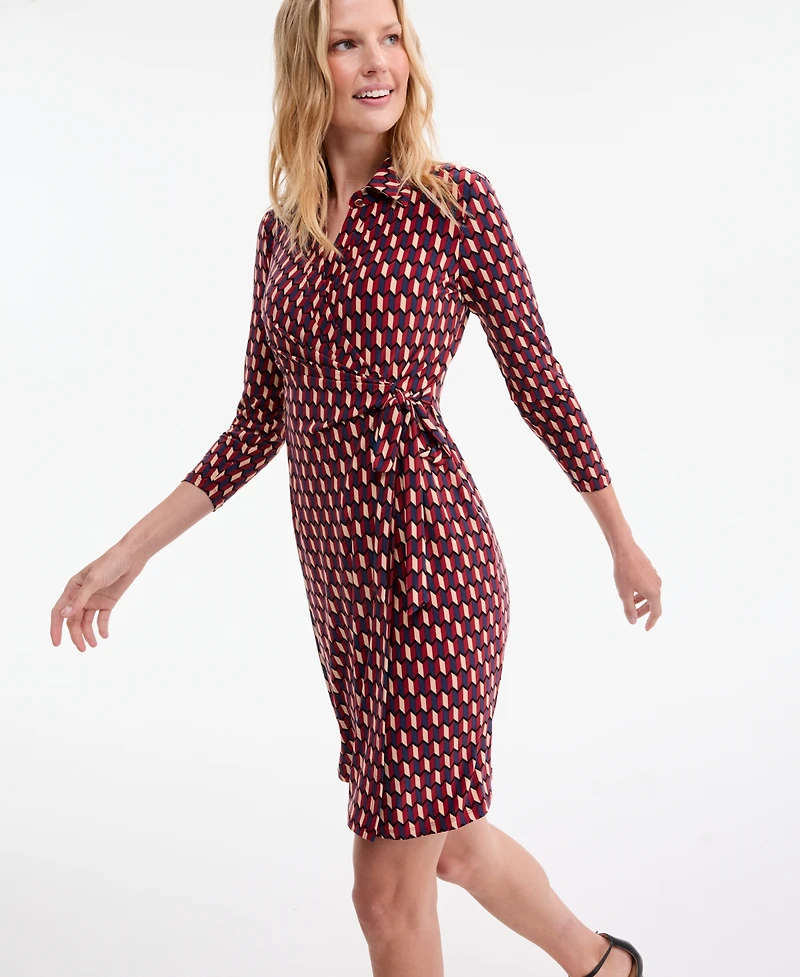 Anne Klein Women's Printed Faux-Wrap Tie-Waist Dress