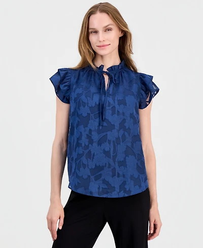 Anne Klein Women's Ruffled Tie-Neck Cap-Sleeve Blouse