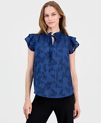 Anne Klein Women's Ruffled Tie-Neck Cap-Sleeve Blouse