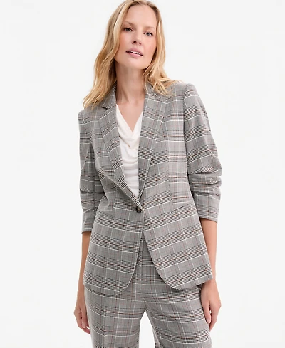 Anne Klein Women's Check Notch-Collar Scrunch-Sleeve Jacket