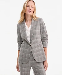 Anne Klein Women's Check Notch-Collar Scrunch-Sleeve Jacket