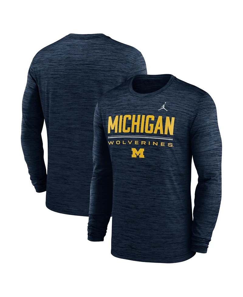 Jordan Men's Navy Michigan Wolverines Sideline Velocity Dri-fit Long Sleeve T-Shirt