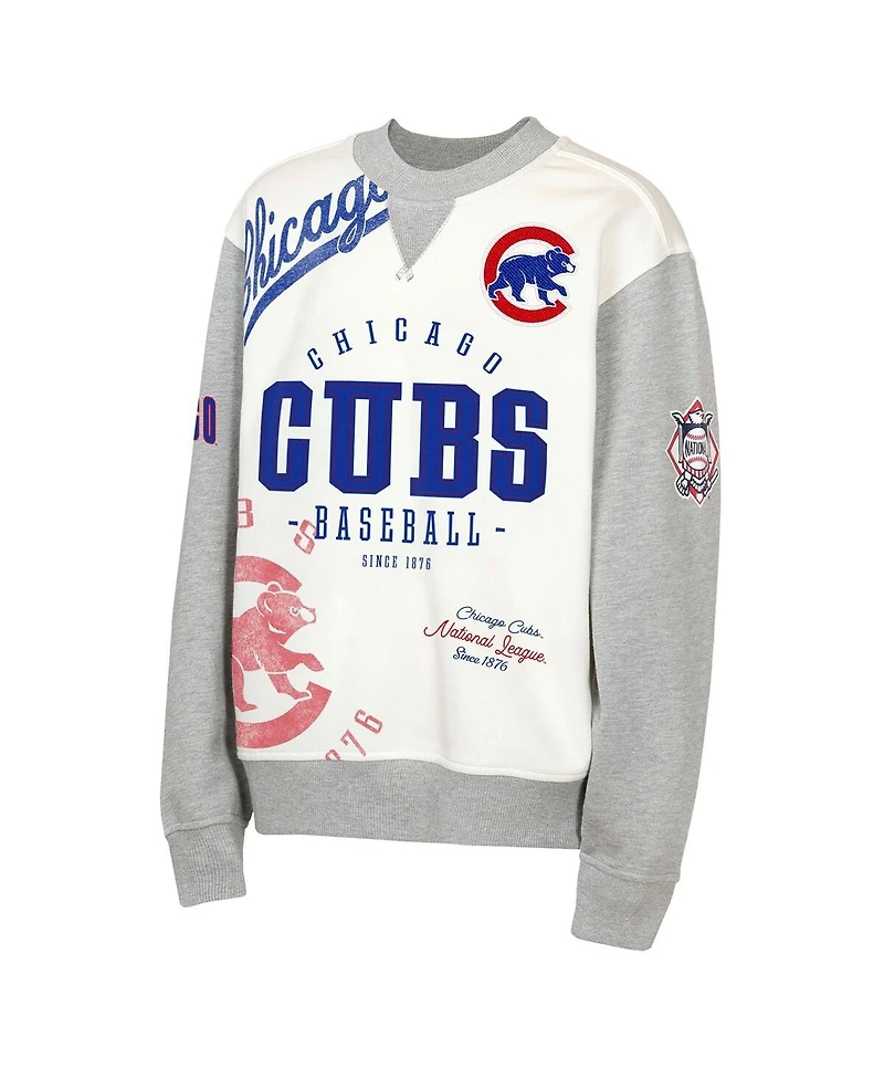 Outerstuff Big Boys and Girls Cream/Gray Chicago Cubs League Power Hit Fleece Sweatshirt