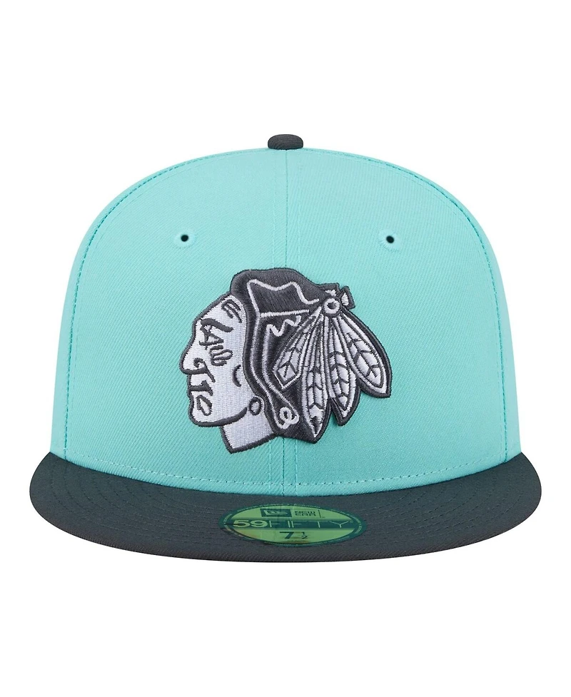 New Era Men's Turquoise/Charcoal Chicago Blackhawks Two-Tone Color Pack 59FIFTY Fitted Hat