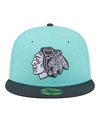 New Era Men's Turquoise/Charcoal Chicago Blackhawks Two-Tone Color Pack 59FIFTY Fitted Hat