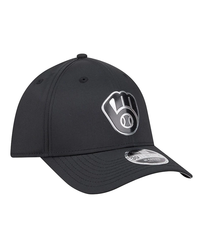 New Era Men's Black Milwaukee Brewers Metallic 39THIRTY M-Crown Flex Hat