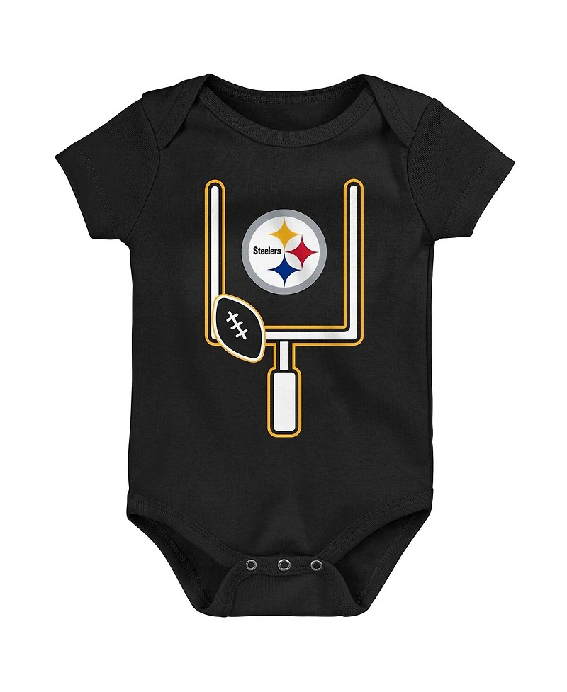 Outerstuff Baby Boys and Girls 3-Pack Pittsburgh Steelers Littlest Player Bodysuit Set