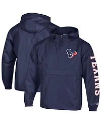 Champion Men's Navy Houston Texans Packable Hooded Windbreaker Half-Zip Jacket