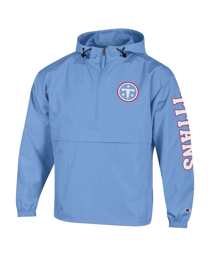 Champion Men's Light Blue Tennessee Titans Packable Hooded Windbreaker Half-Zip Jacket